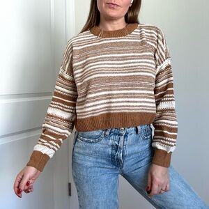 Multi Stripe Cropped Long Sleeve Crew Nreck Pullover